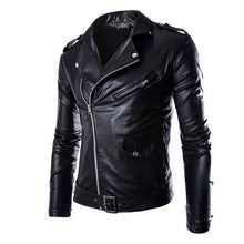 Load image into Gallery viewer, MoneRffi Plus Size Leather Jacket Men Autumn Fashion Long Sleeve Stand Collar Jacket Winter Zipper Patchwork Faux Leather Coats