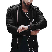 Load image into Gallery viewer, MoneRffi Plus Size Leather Jacket Men Autumn Fashion Long Sleeve Stand Collar Jacket Winter Zipper Patchwork Faux Leather Coats