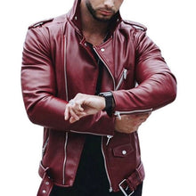 Load image into Gallery viewer, MoneRffi Plus Size Leather Jacket Men Autumn Fashion Long Sleeve Stand Collar Jacket Winter Zipper Patchwork Faux Leather Coats
