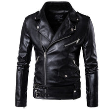 Load image into Gallery viewer, 2019 New design Motorcycle Bomber Leather Jacket Men Autumn Turn-down Collar Slim fit Male Leather Jacket Coats Plus Size M-5XL
