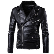 Load image into Gallery viewer, 2019 New design Motorcycle Bomber Leather Jacket Men Autumn Turn-down Collar Slim fit Male Leather Jacket Coats Plus Size M-5XL